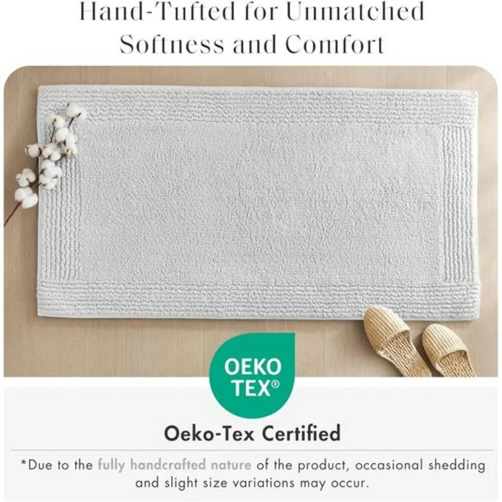 Grey Cotton Bath Mat 21x34 Reversible Plush Bathroom Rug Soft Absorbent Quick Dr